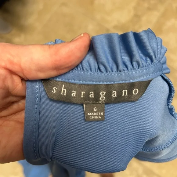 Sharagano Sky Blue Maxi Dress with Ruffle Accents - Picture 4 of 6